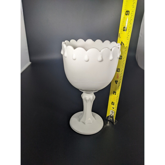 Vintage Indiana Milk Glass Goblet Tear Drop Scalloped Pedestal Compote MCM - Picture 7 of 7